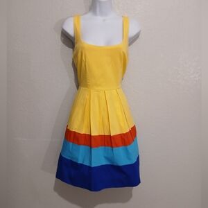 Teeze Me Yellow & Blue Colorblock Cotton Sundress Mini Dress Size Medium
